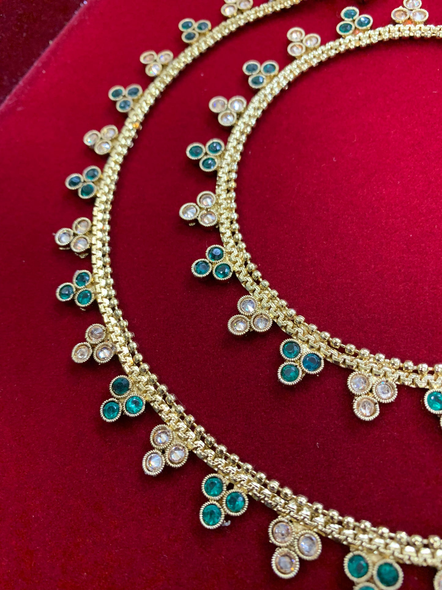 Antique Monalisa Polki payal/anklet emerald green