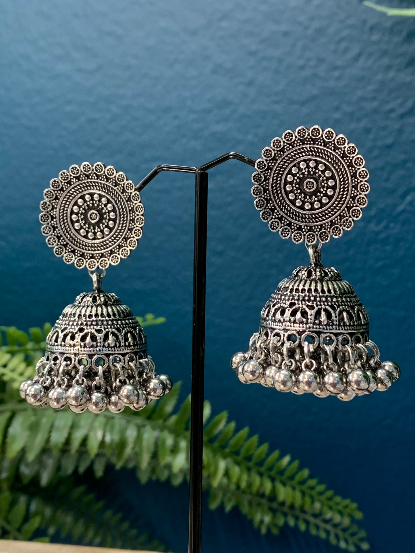 Black metal oxi German silver jhumki earring