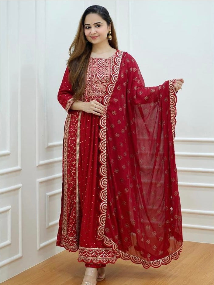 Kurti pant with Dupatta 3 piece set Red