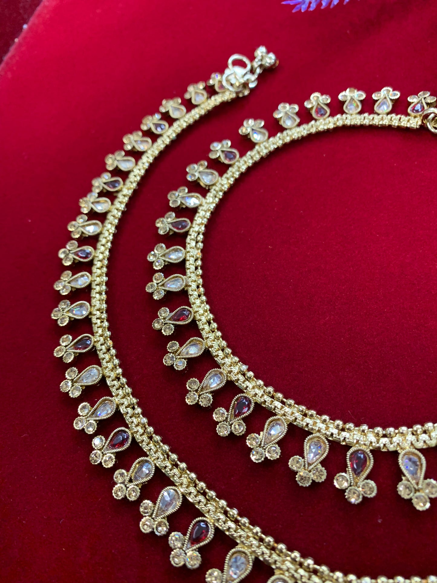 Antique Monalisa Polki payal/anklet maroon