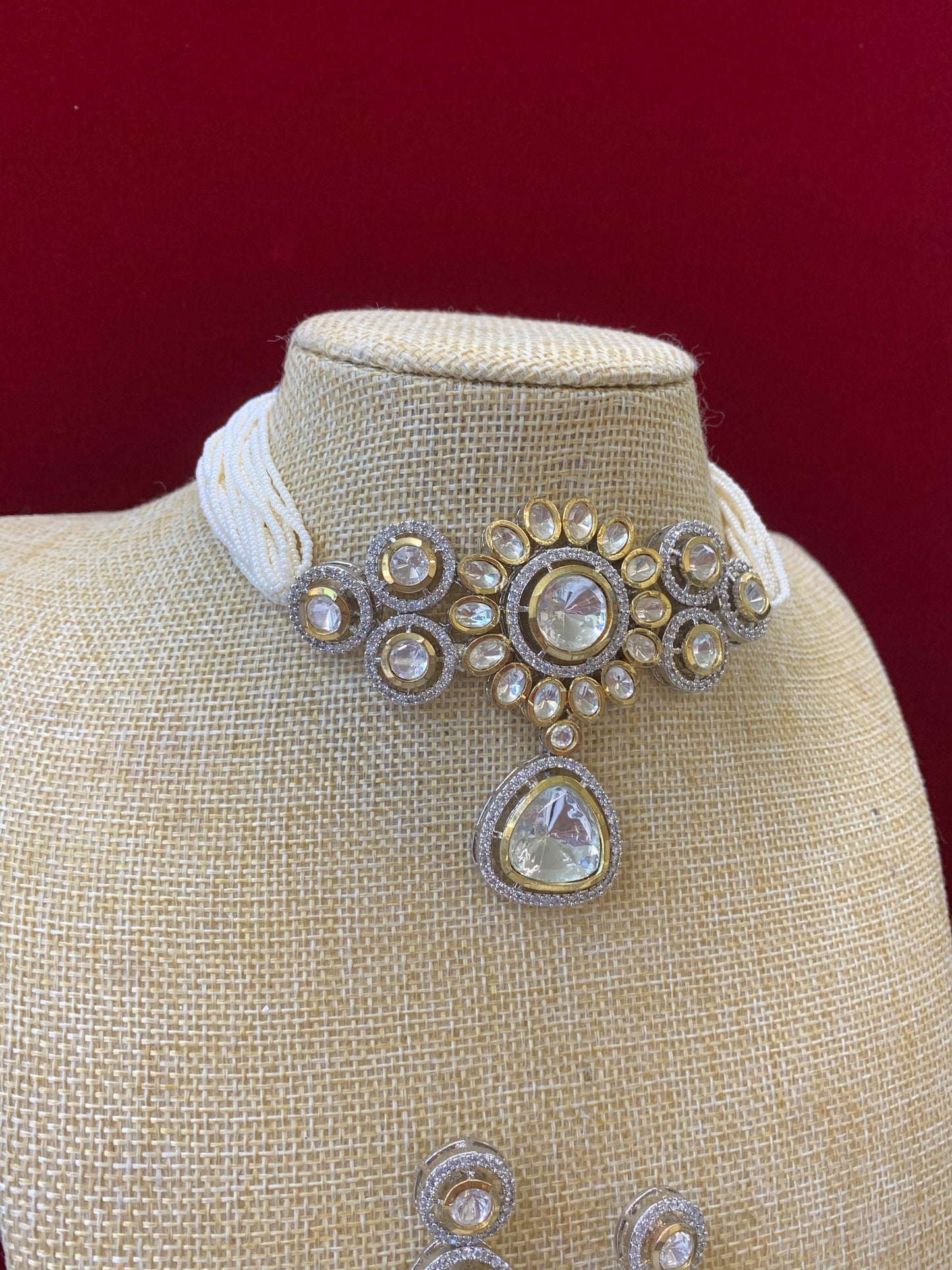 Uncut moissanite kundan choker necklace in Victorian plating