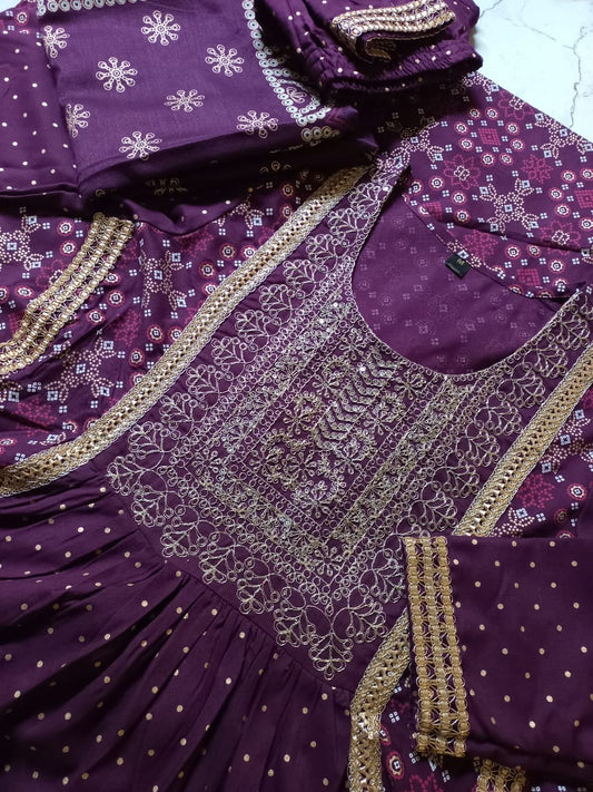 Kurti pant with Dupatta 3 piece set eggplant purple