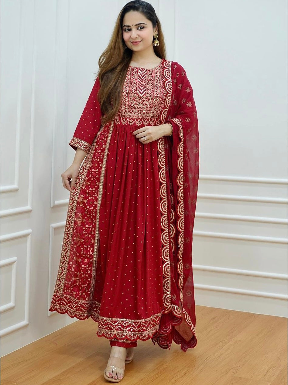 Kurti pant with Dupatta 3 piece set Red