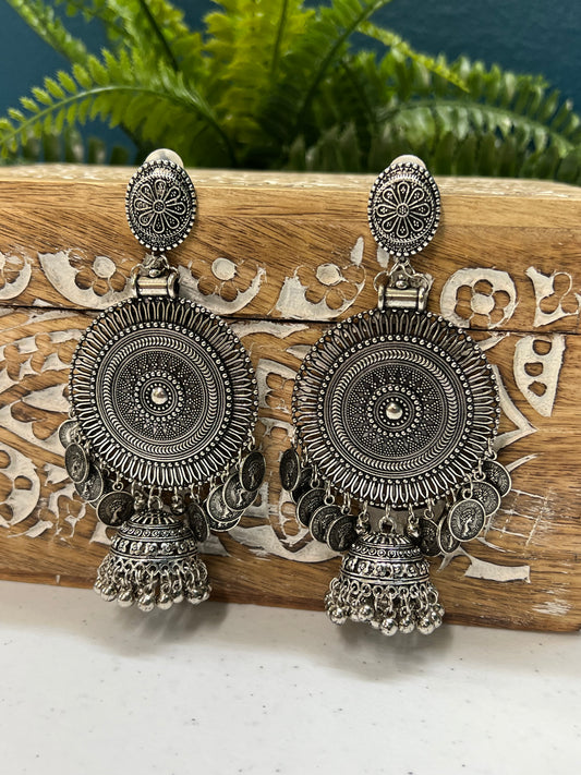 Black metal oxi German silver jhumki earring