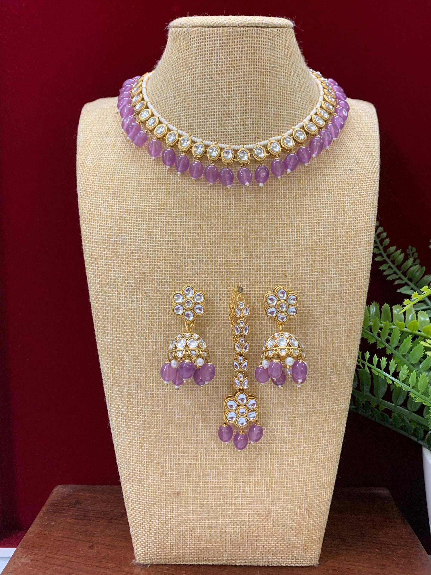 Robbi kundan necklace in mauve pink