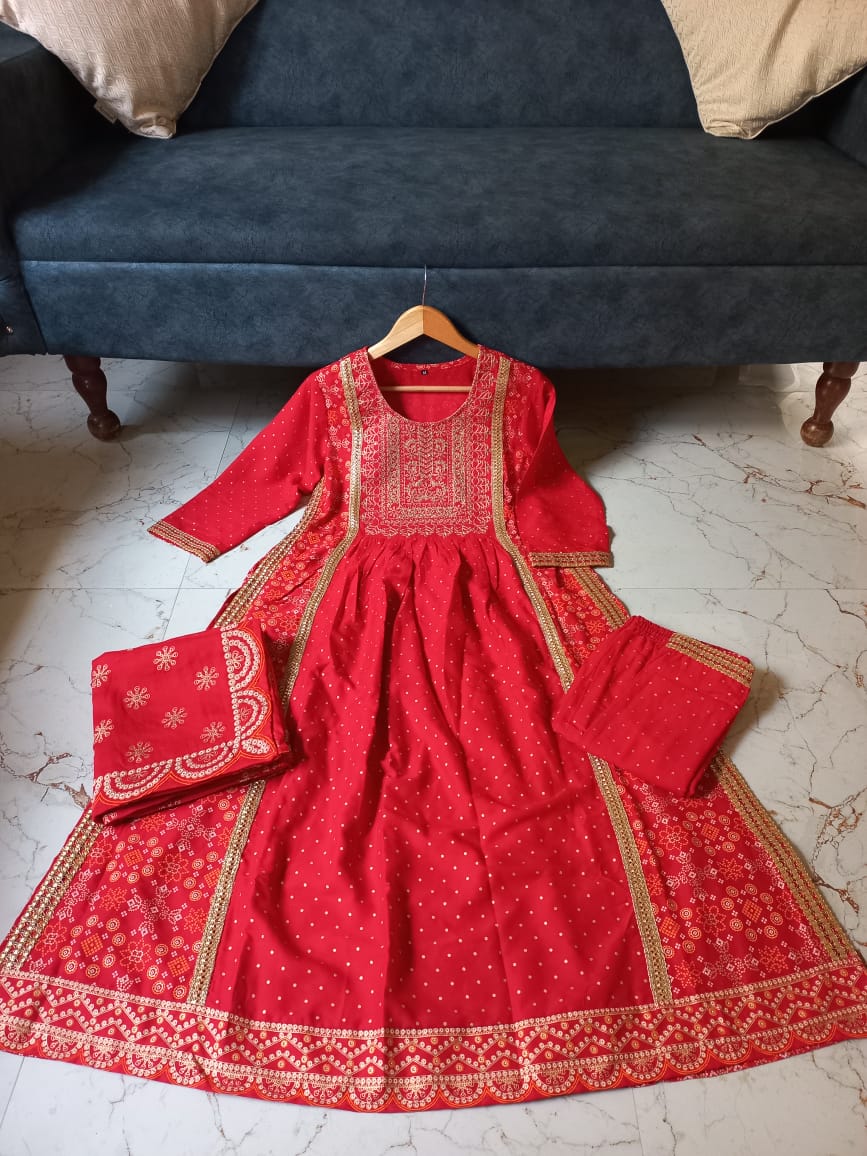 Kurti pant with Dupatta 3 piece set Red