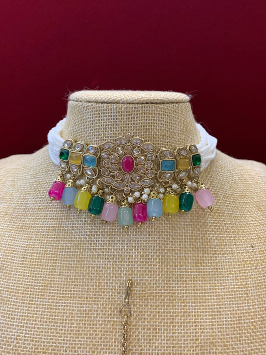 Reverse polki choker set with matching Tikka and chandbali earring