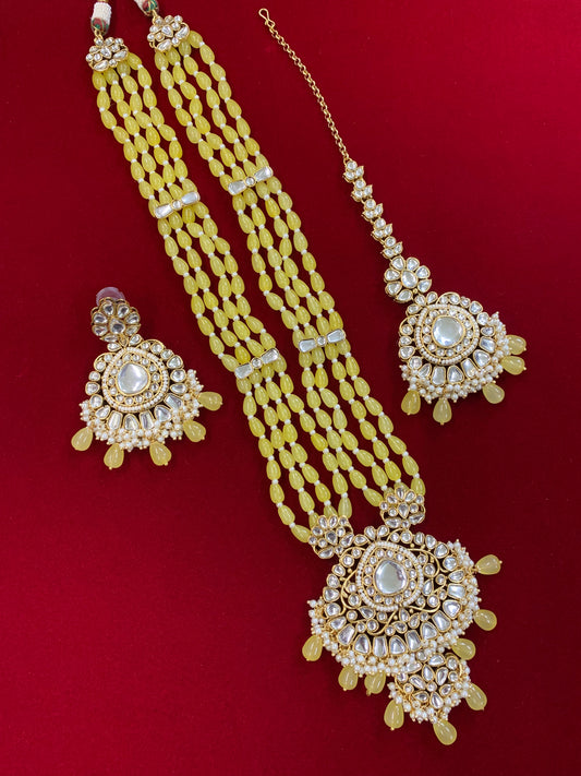 Gandhari kundan maps set in Pastel yellow