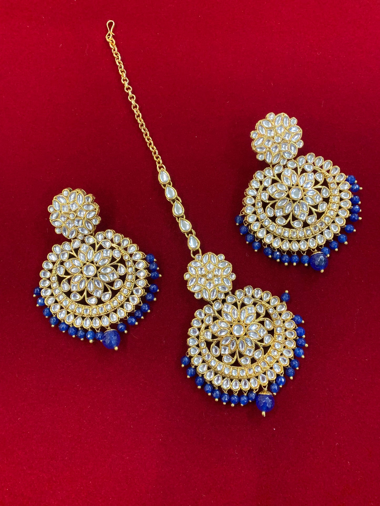 Samantha kundan mala set in Navy blue