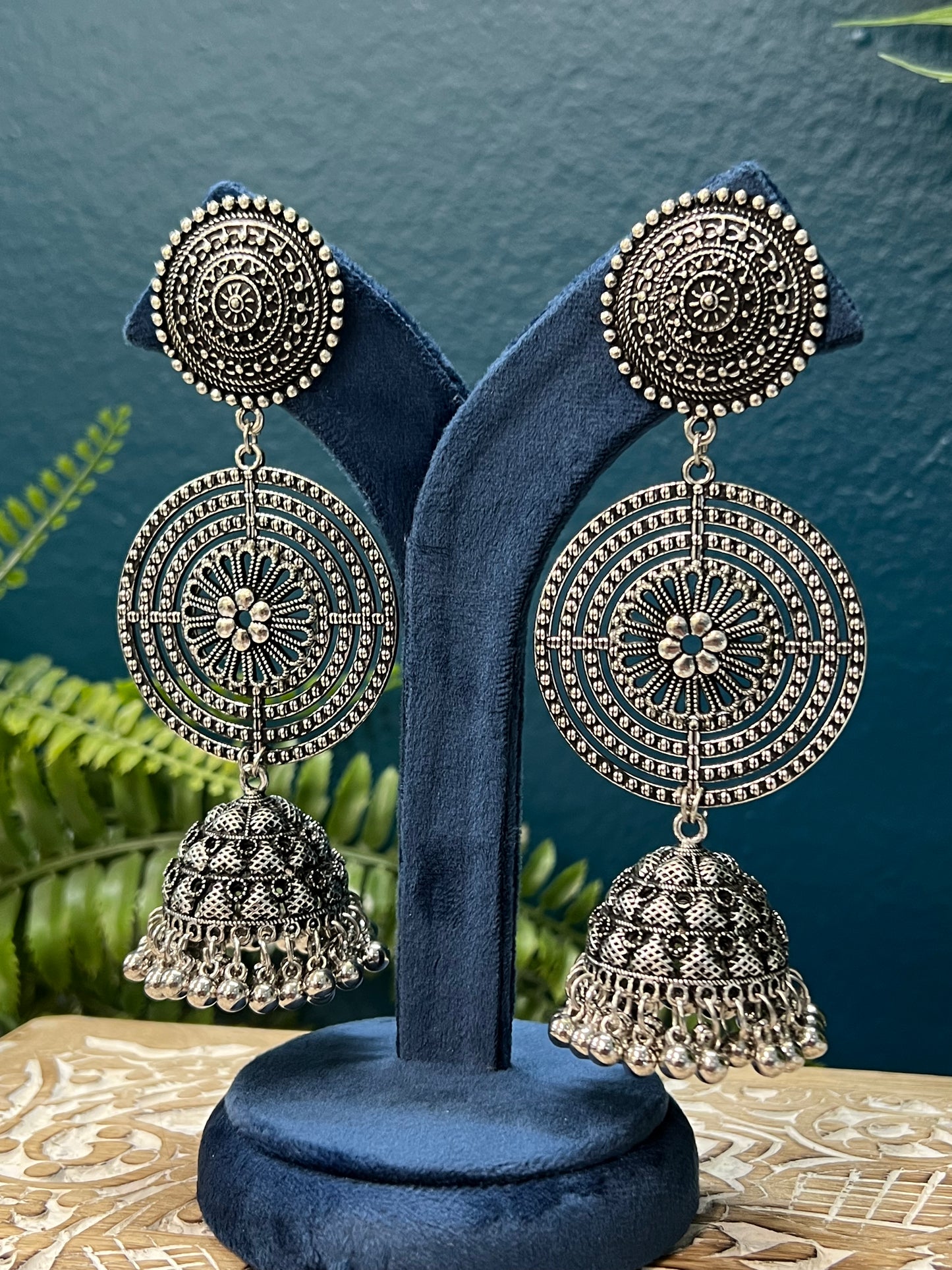 Black metal oxi German silver jhumki earring