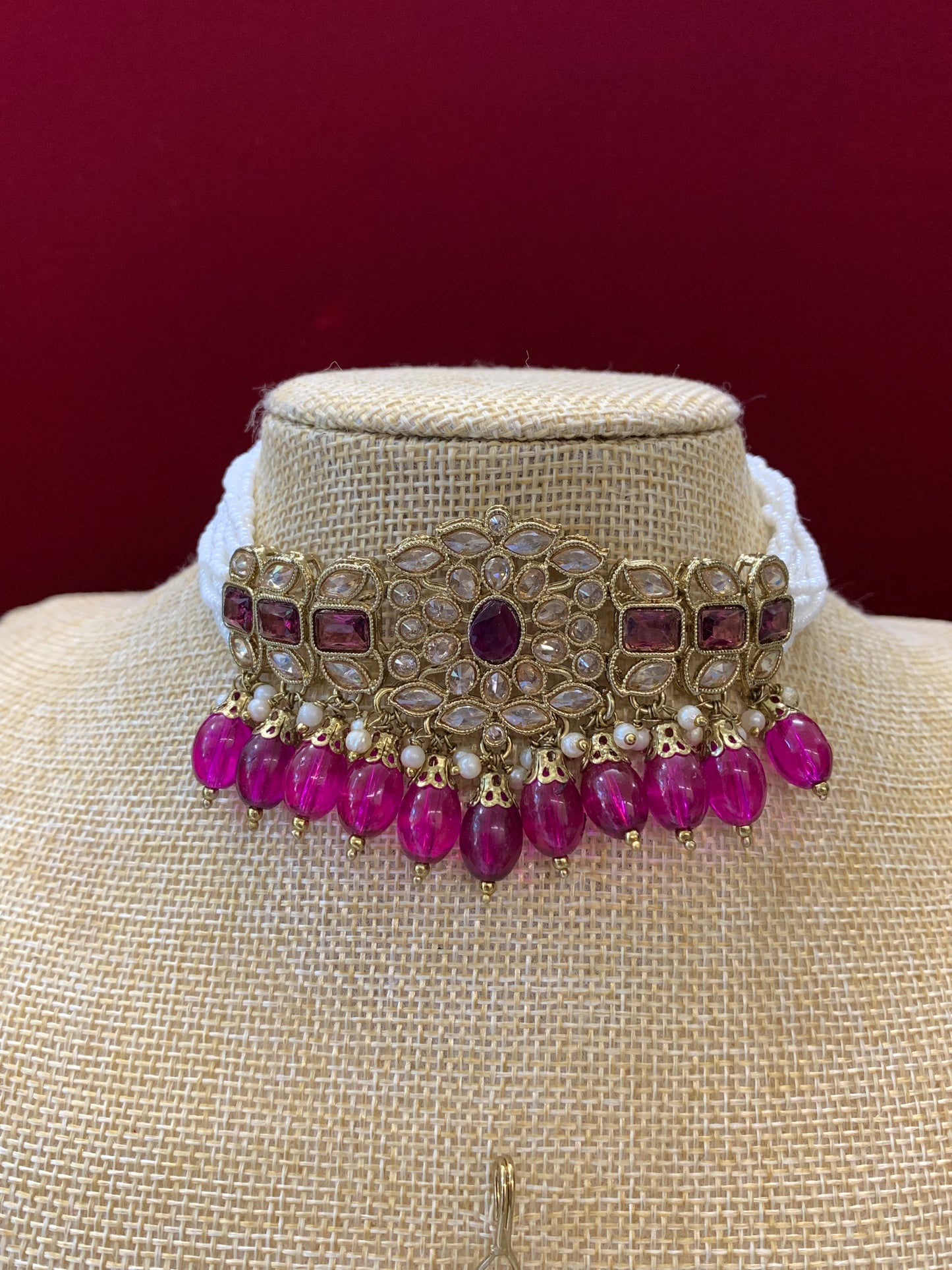 Reverse polki choker set with matching Tikka and chandbali earring