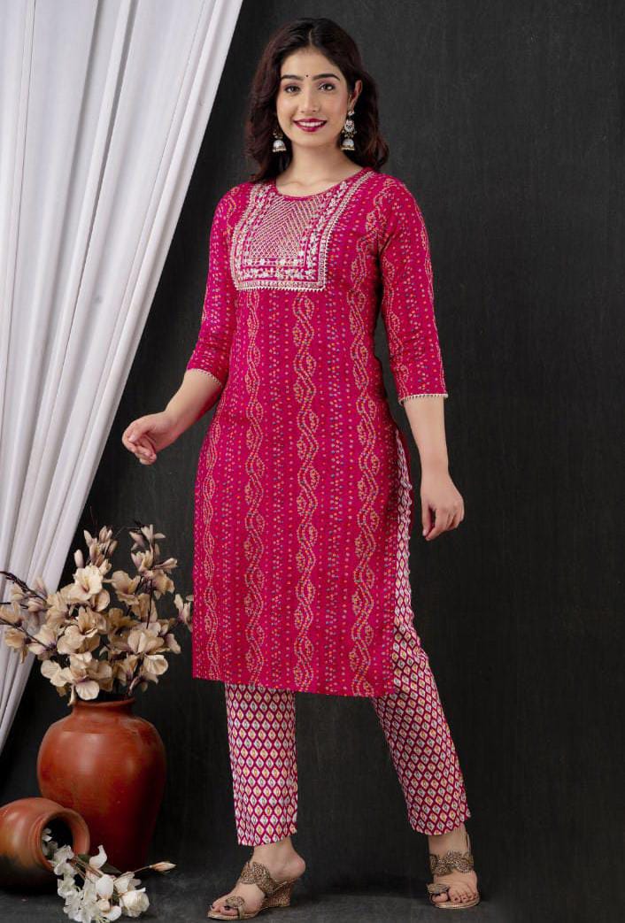 Kurti pant with Dupatta 3 piece set magenta pink