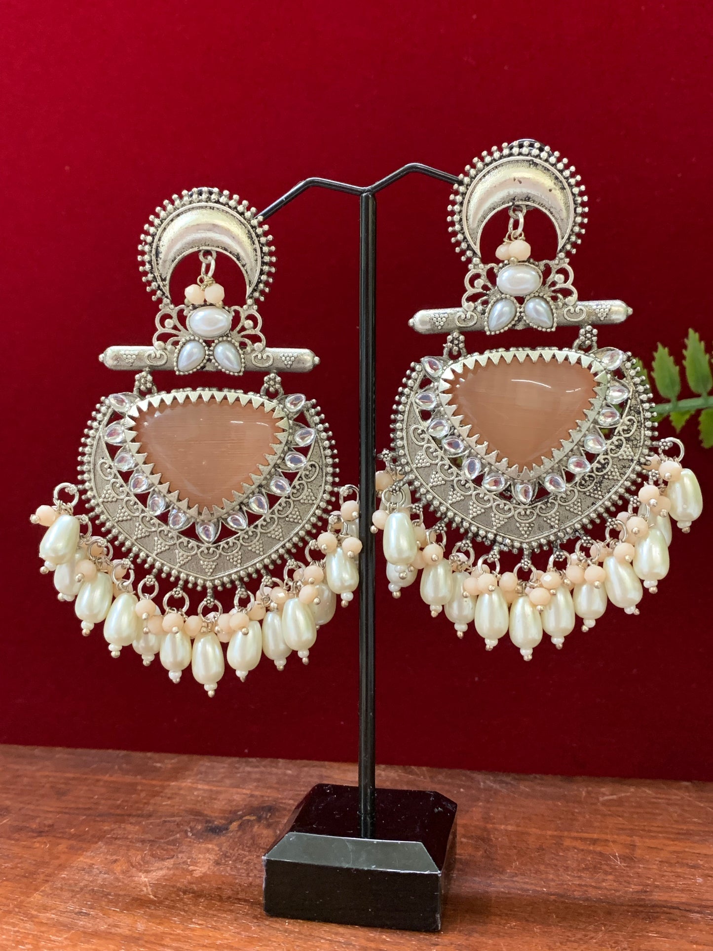 German silver replica earring with amrapali stone work