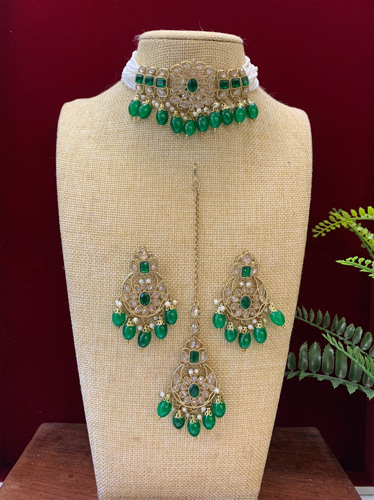 Reverse polki choker set with matching Tikka and chandbali earring