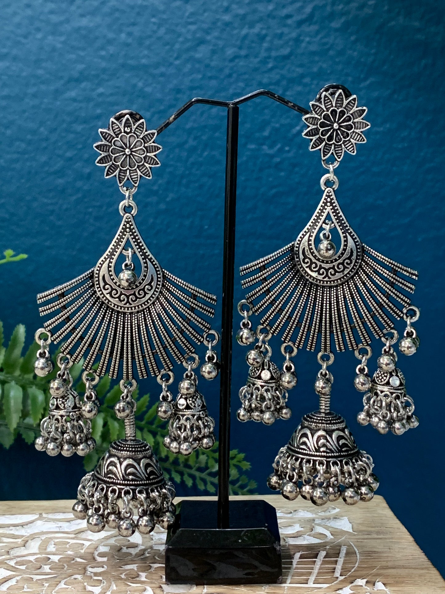 Black metal oxi German silver jhumki earring