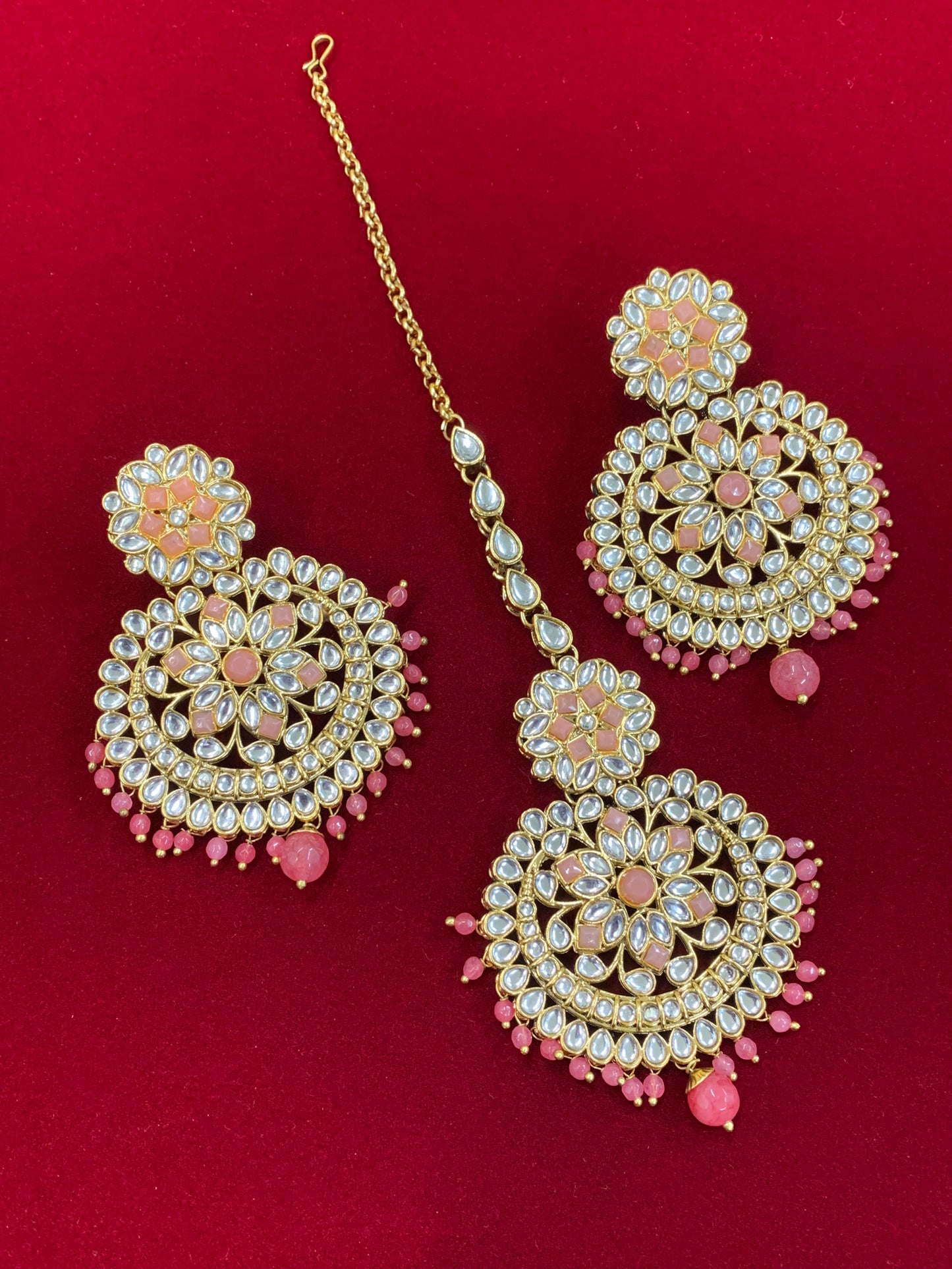 Samantha kundan mala set in grapefruit