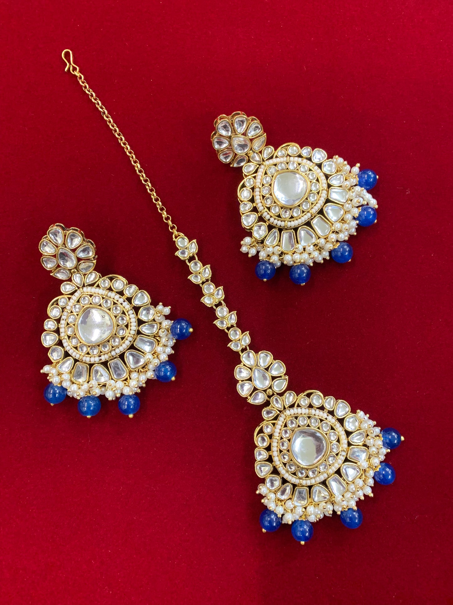 Gandhari kundan maps set in navy blue