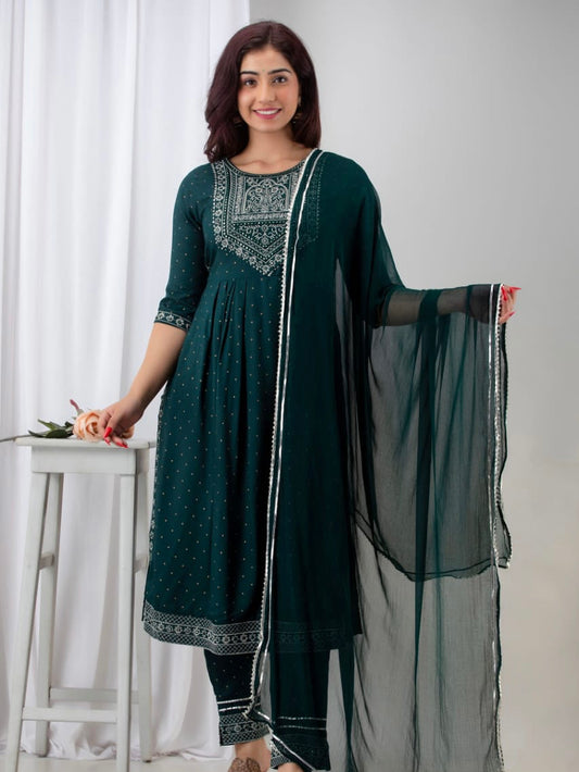 Summer Naira cut cotton 3 piece set emerald green