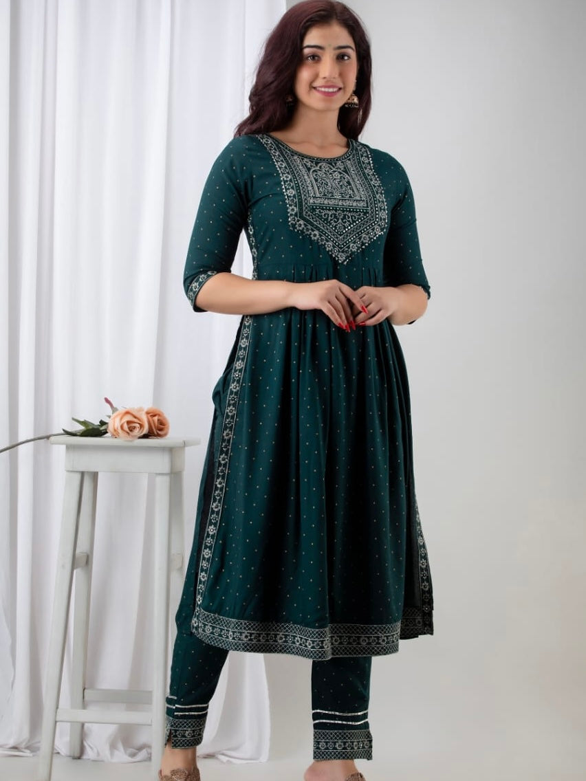 Summer Naira cut cotton 3 piece set emerald green