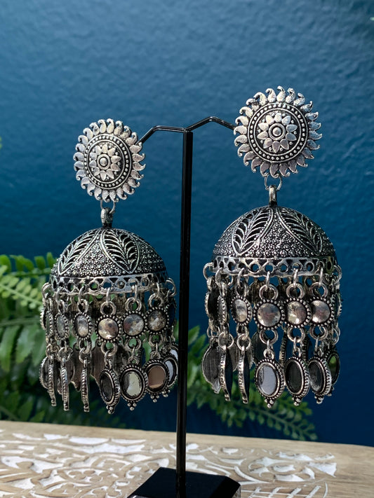 Black metal oxi German silver jhumki earring