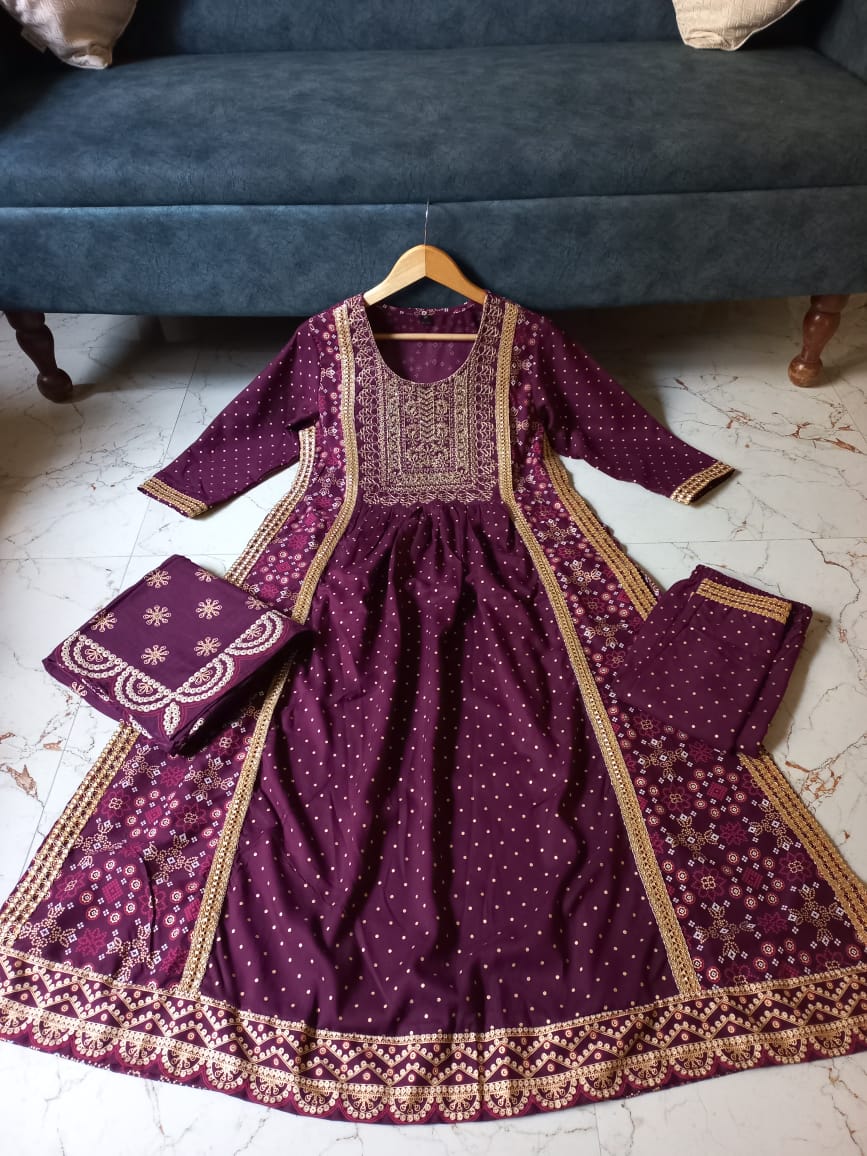 Kurti pant with Dupatta 3 piece set eggplant purple