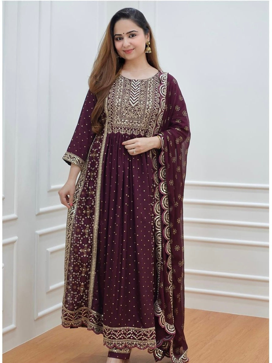 Kurti pant with Dupatta 3 piece set eggplant purple