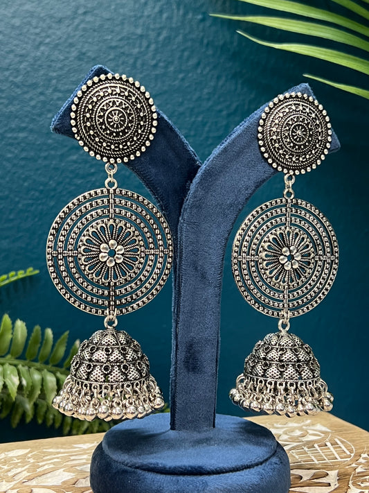 Black metal oxi German silver jhumki earring