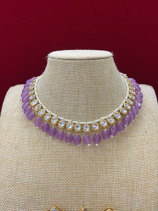 Robbi kundan necklace in mauve pink