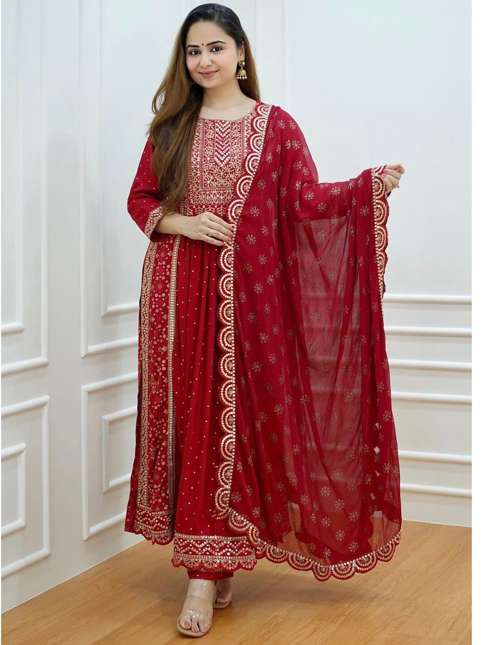 Kurti pant with Dupatta 3 piece set Red
