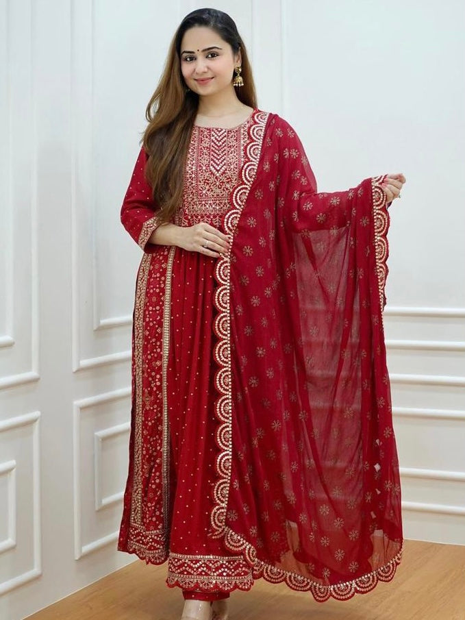 Kurti pant with Dupatta 3 piece set Red
