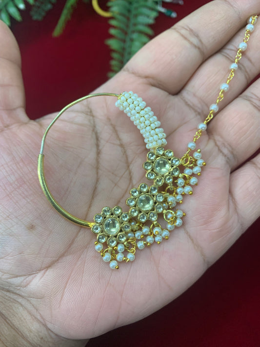Pachi kundan statement nath/nose ring for pierced nose
