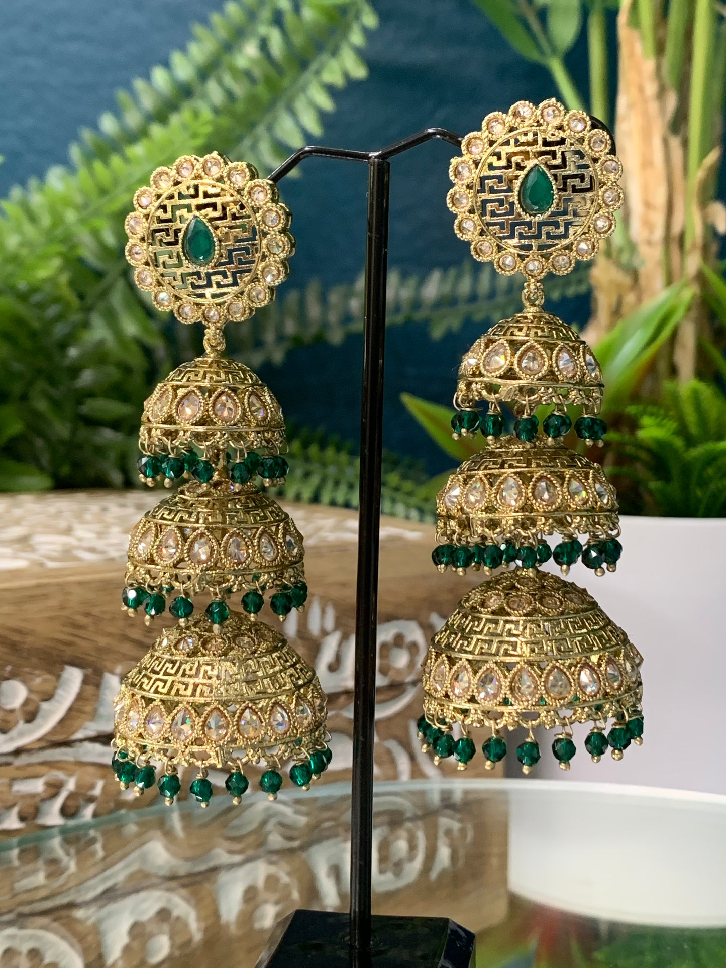 Marvii reverse polki Triple payer jhumki earring Tikka