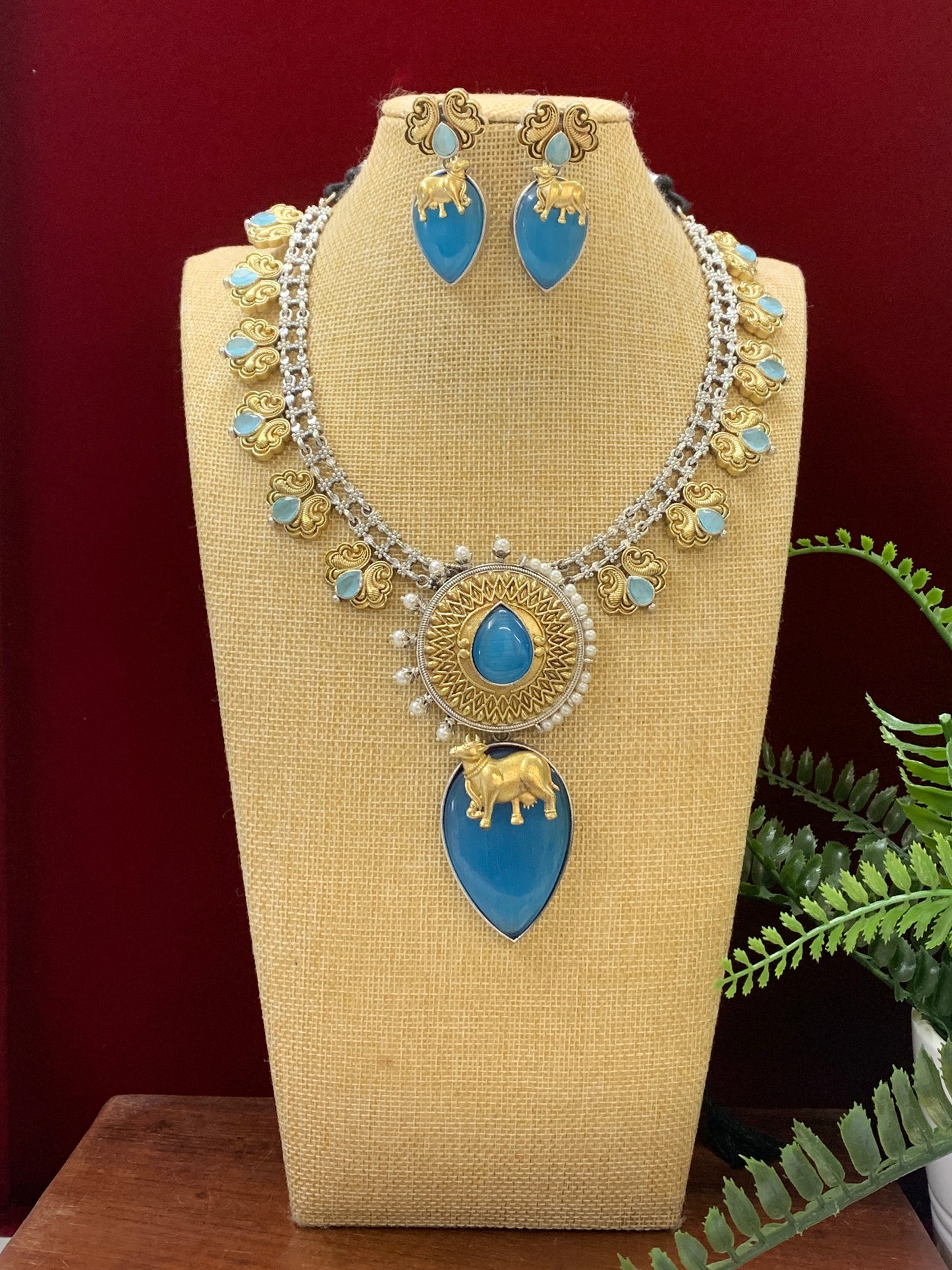 Dual tone German silver replica necklace with earring