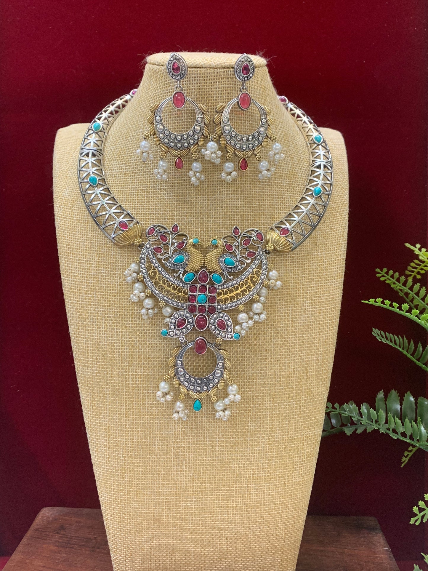 Hasli style dual tone German silver necklace set with matching earring