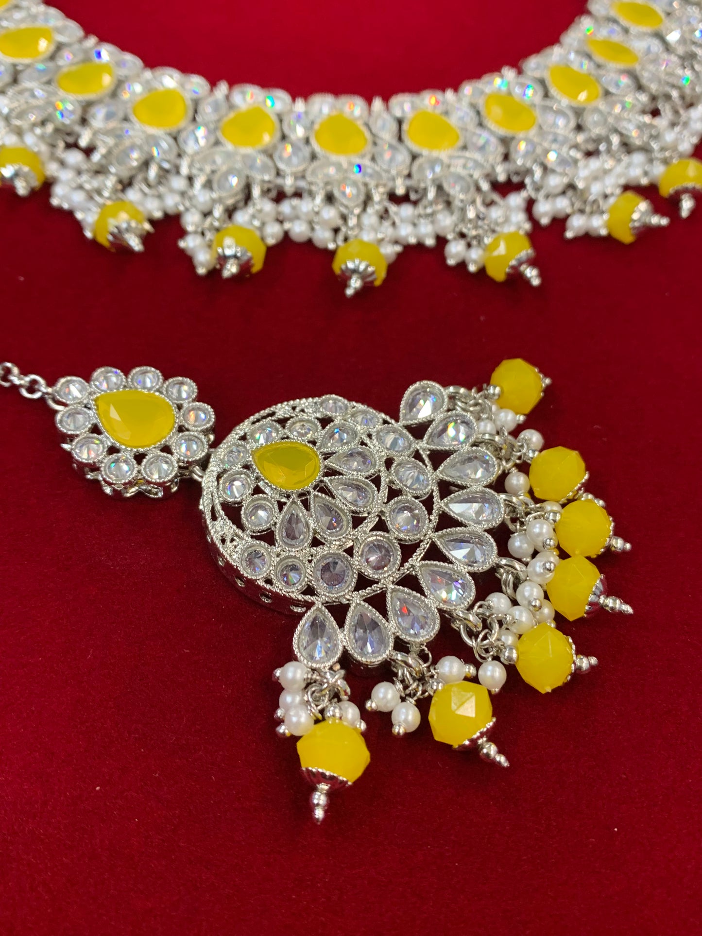 Manisha polki choker in lemon yellow