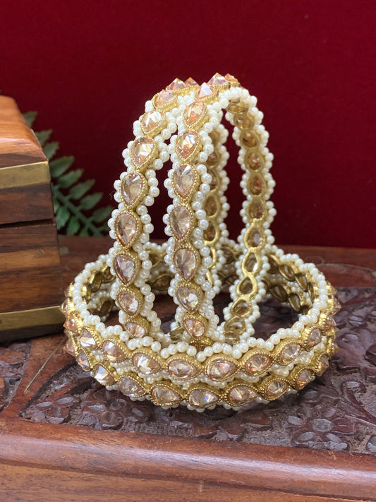 Reverse polki bangle Sonia in antique gold with pearl details