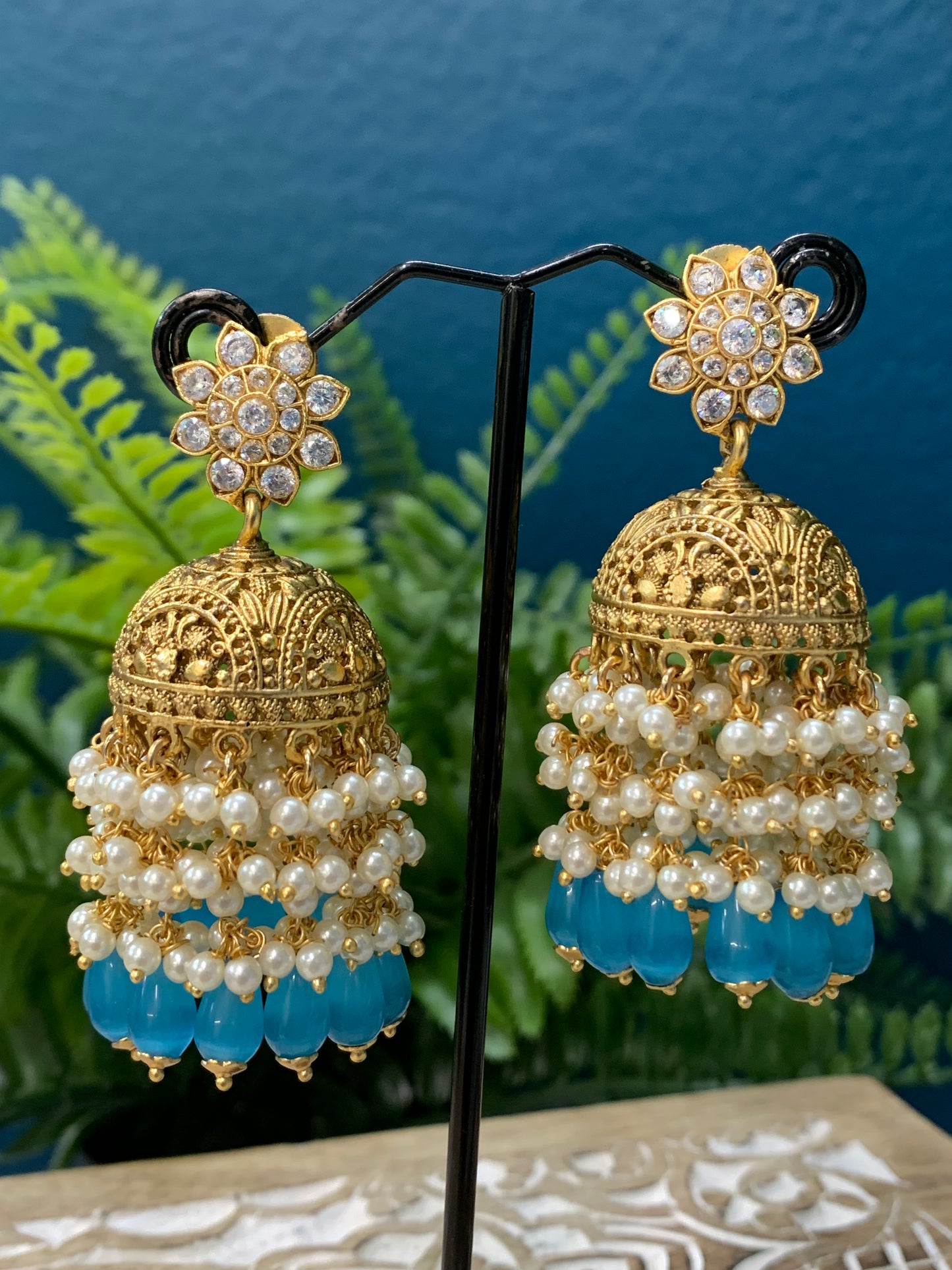 High gold polished jhumki temple style with AD details