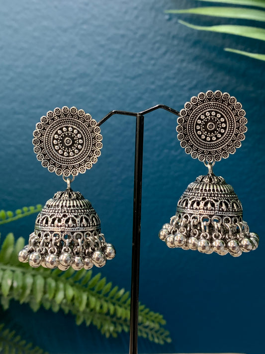 Black metal oxi German silver jhumki earring