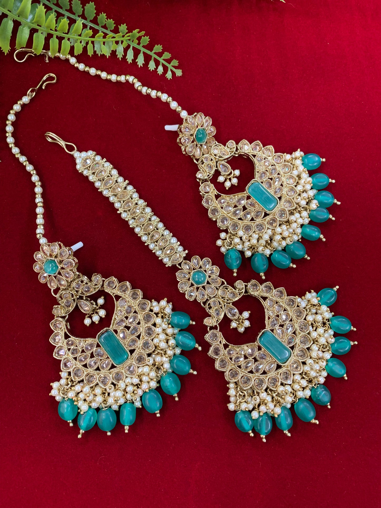 Polki chandbali style earring with matching Tikka Linda