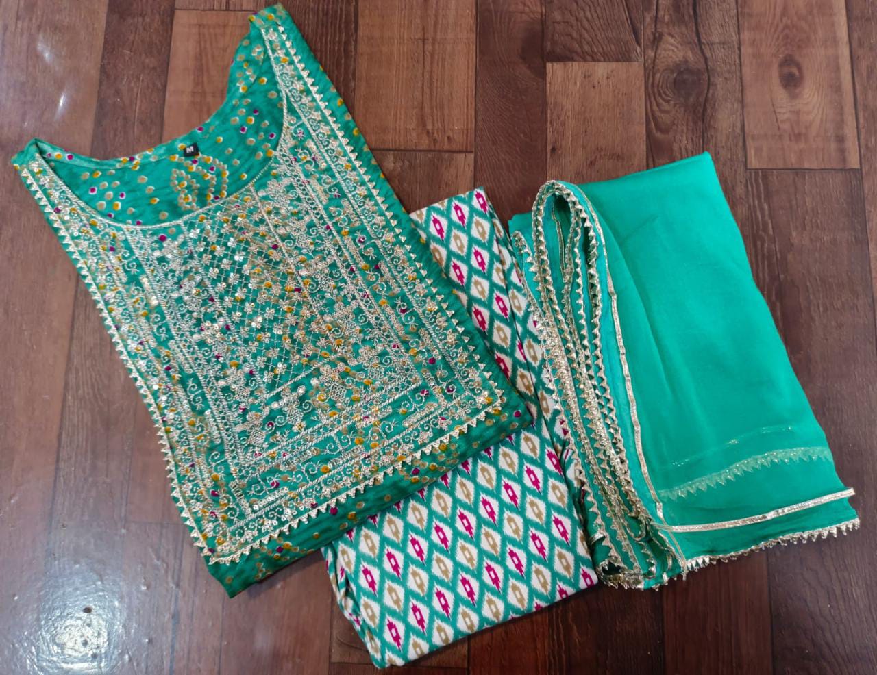 Kurti pant with Dupatta 3 piece set teal green