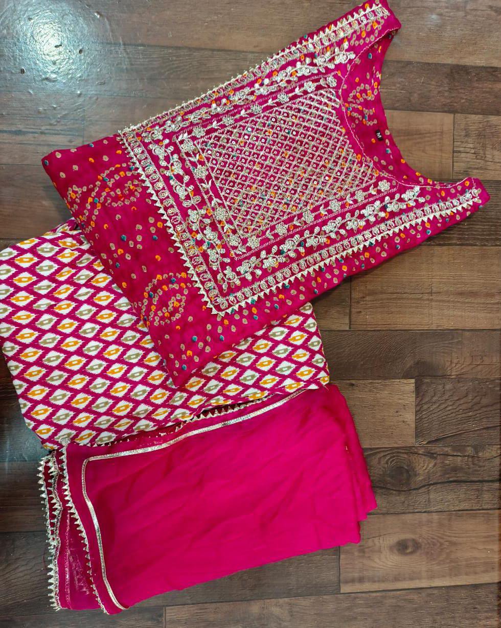 Kurti pant with Dupatta 3 piece set magenta pink