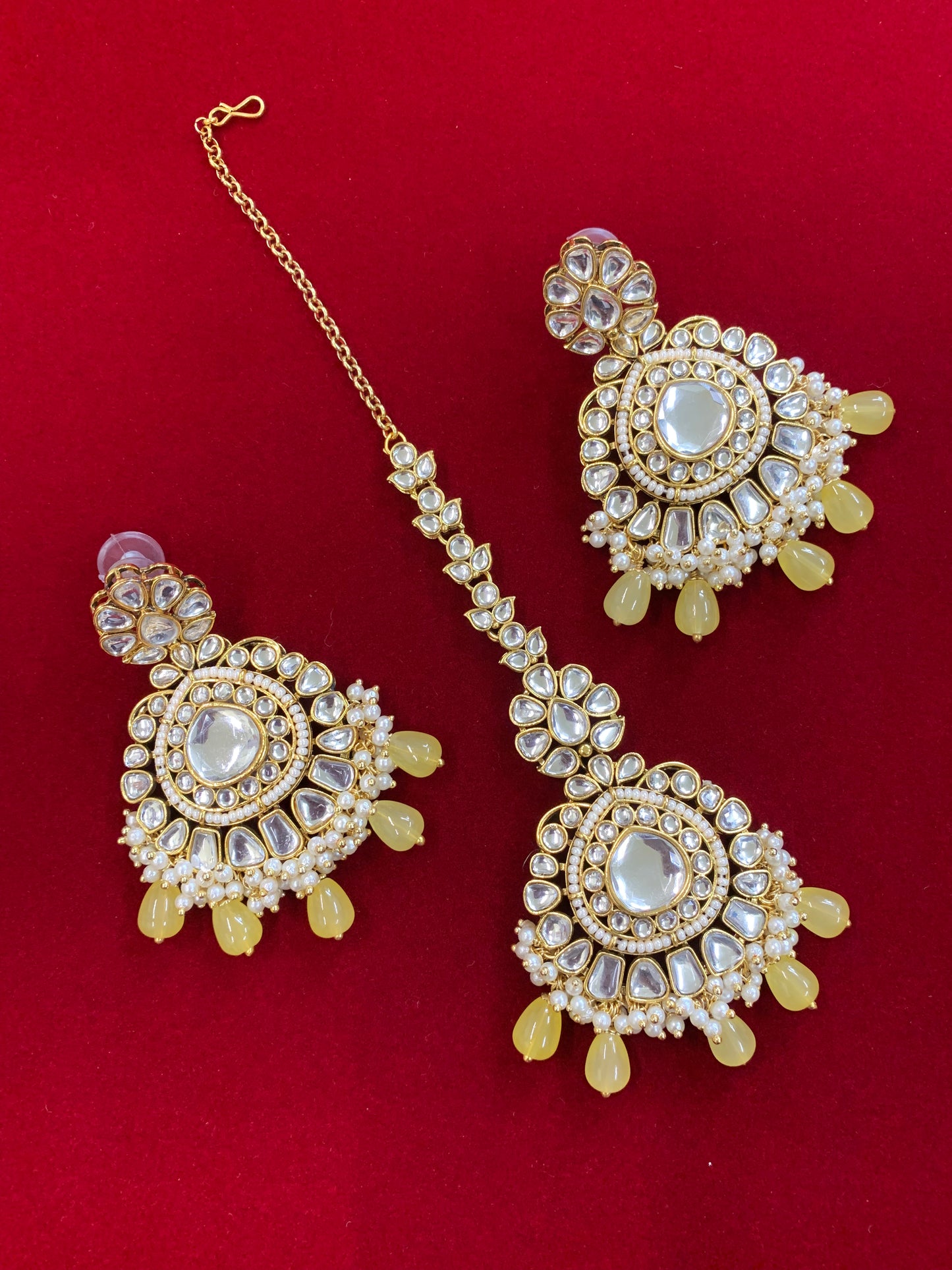 Gandhari kundan maps set in Pastel yellow