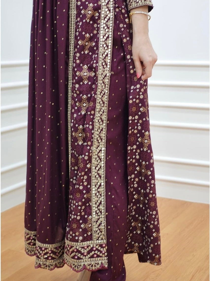 Kurti pant with Dupatta 3 piece set eggplant purple