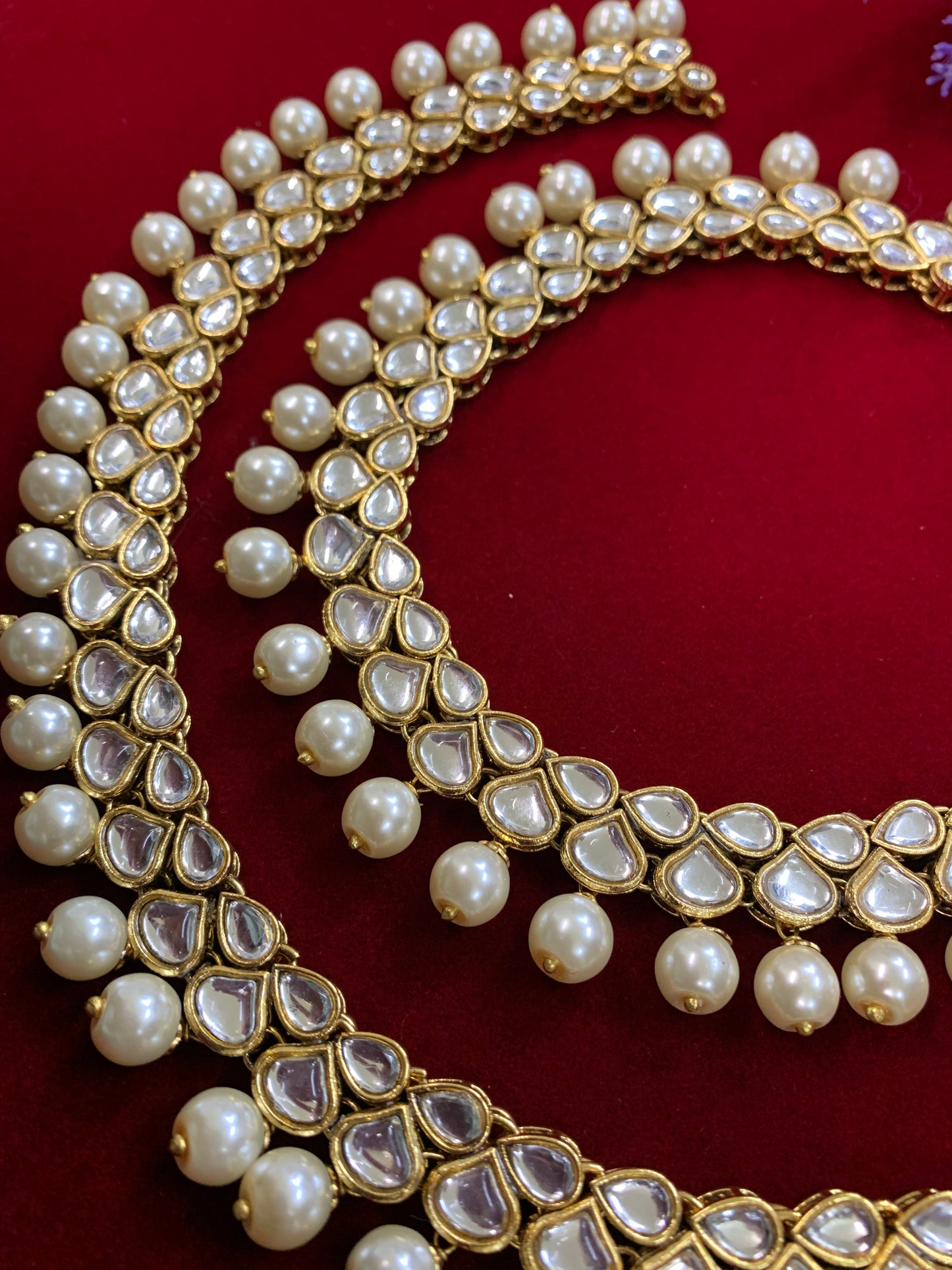 Kundan payal anklet set with emerald green beads and bells