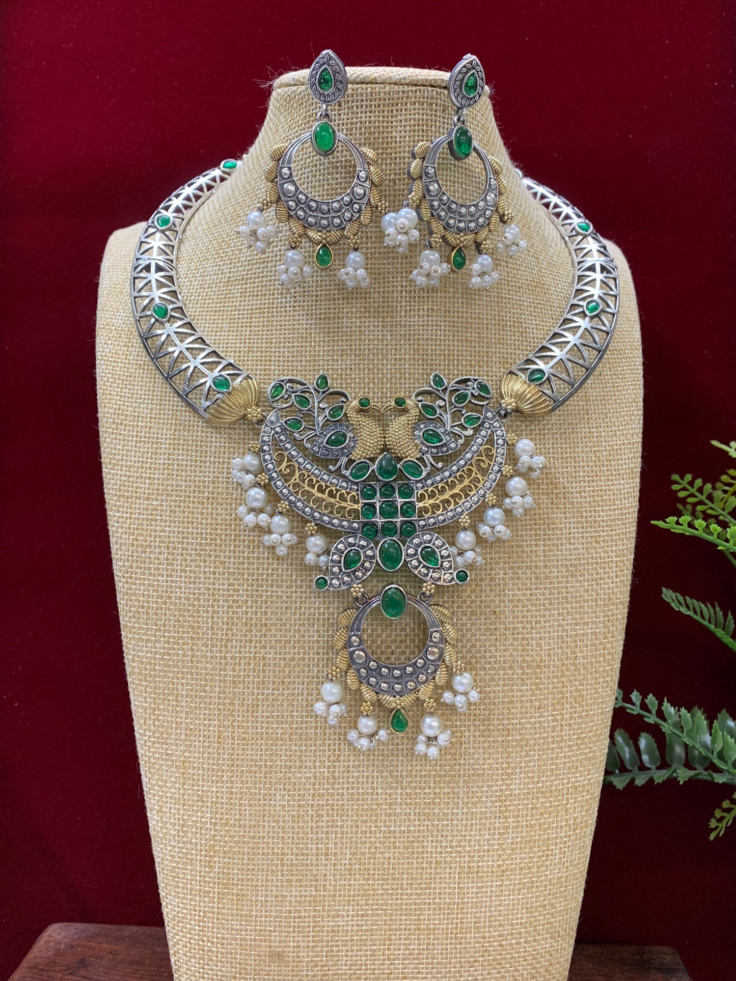 Hasli style dual tone German silver necklace set with matching earring