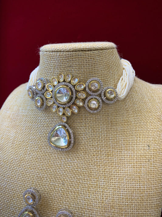 Uncut moissanite kundan choker necklace in Victorian plating