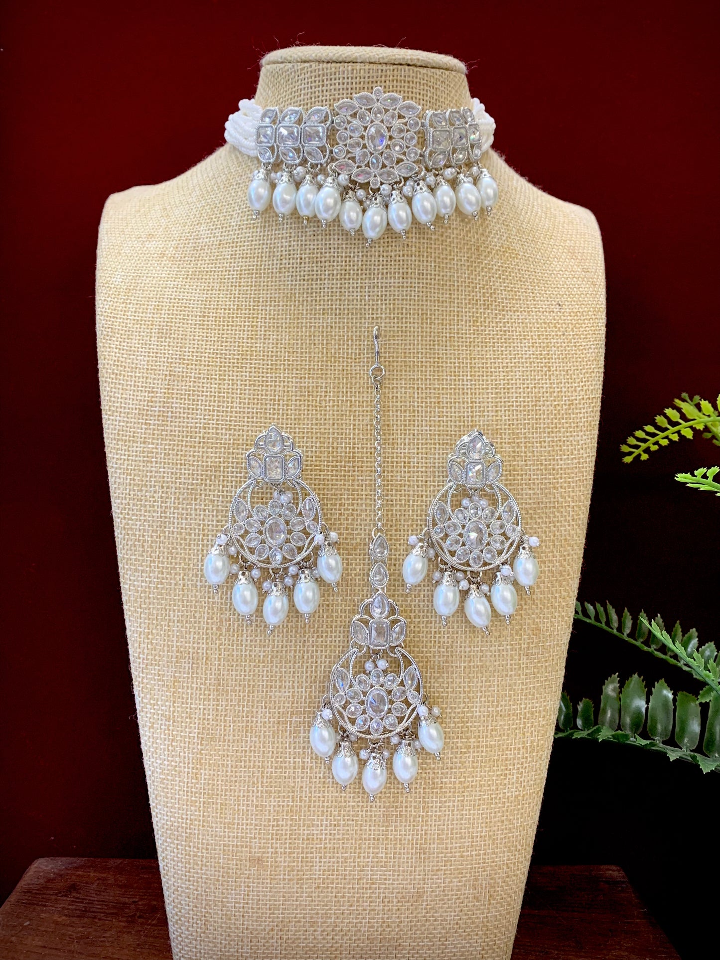 Reverse polki choker set with matching Tikka and chandbali earring