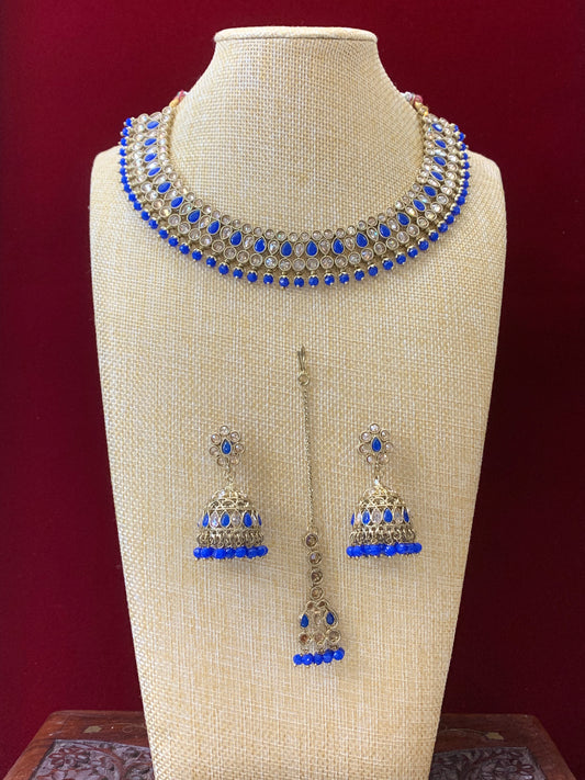 Ranu reverse polki necklace with matching Jhumki Tikka