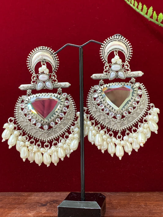 German silver replica earring with amrapali stone work
