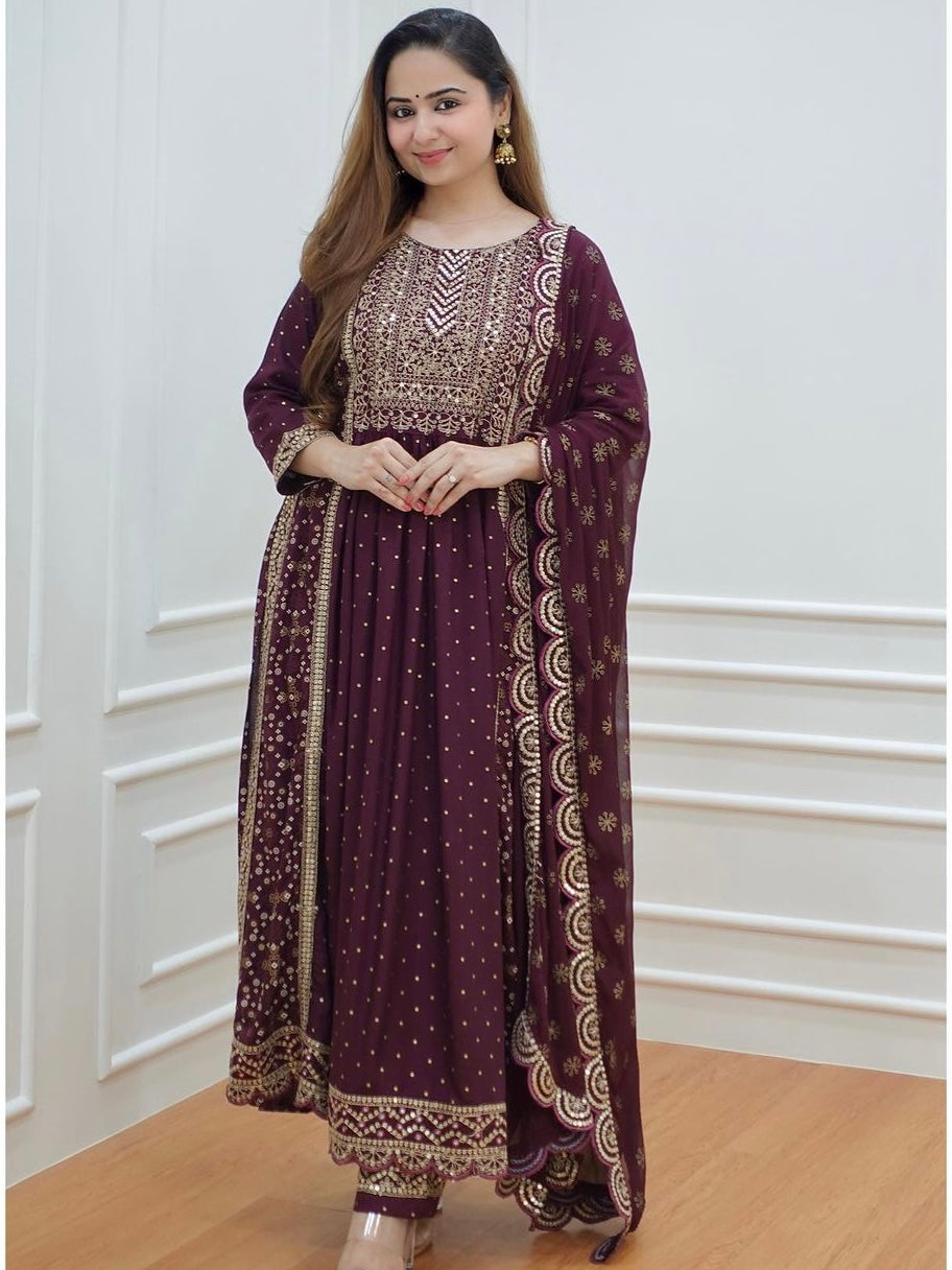 Kurti pant with Dupatta 3 piece set eggplant purple